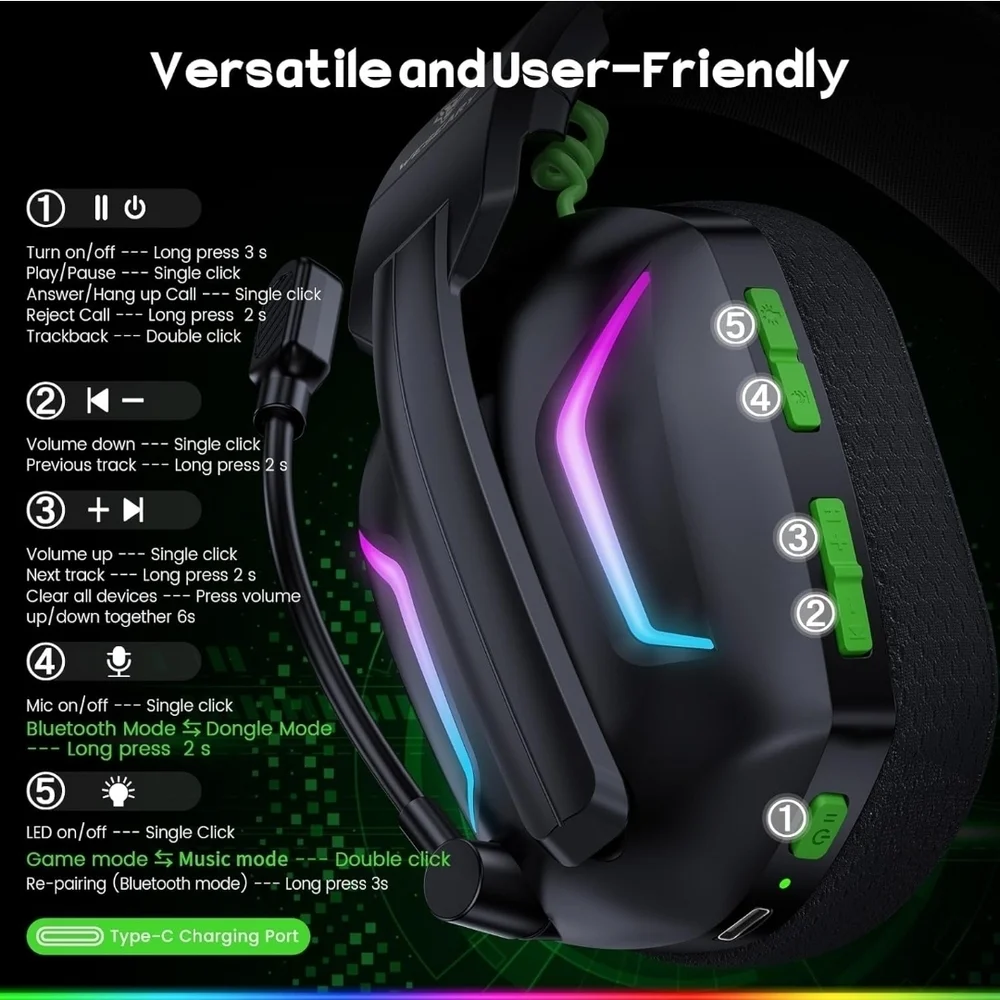 Black Gaming Headset with RGB Lights